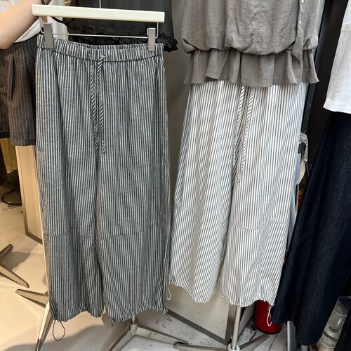 abowlab30337韩系松紧腰系带条纹休闲裤束脚裤显瘦百搭气球裤女