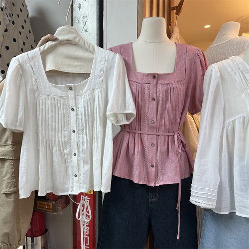 衬衫泡泡袖方领设计感夏季小众