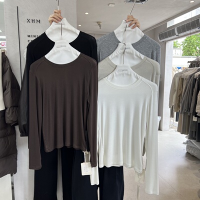 XHM2025秋冬新款通勤简约气质纯色天丝羊毛T恤打底衫上衣女11013