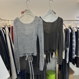 XFJ2025秋季新款韩版小众设计感假两件绑带针织衫毛衣女长袖82053