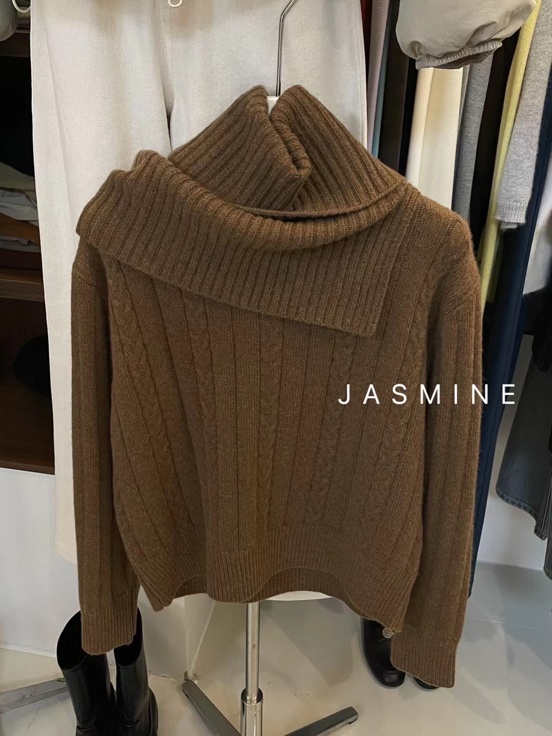 小众设计感全羊毛毛衣围脖两件套