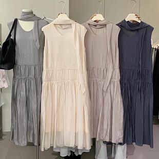 FINOA2025春夏气质珠光缎浪漫绑结法式蛋糕裙度假人丝连衣裙12300