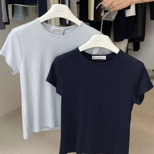 JASMINE2025秋季新款简约纯色显瘦百搭小件亲肤舒适T恤短袖女3401