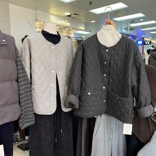 Xhm2025秋冬季 纯色气质高级菱形格保暖羊毛呢料棉服外套7520 新款