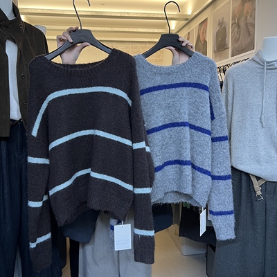 十三行WEARELAB2025年冬季新款慵懒风宽松百搭条纹毛衣女套头1892