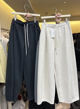 HXL十三行2025秋冬新款韩版松紧腰系带休闲阔腿裤小个子长裤63279