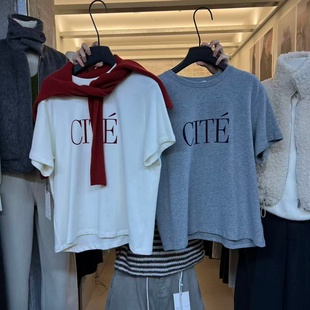 2328 字母T恤打底衫 WEARELAB2025冬新款 圆领宽松百搭磨毛加厚短袖