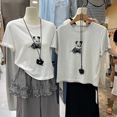 DAHE138配包包小狗T恤短袖上衣女