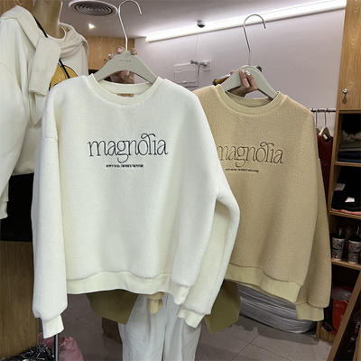 刺字母毛茸加厚卫衣外套休闲上衣