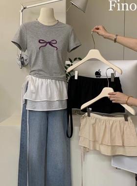 FINOA2025春季小众穿搭甜酷双层荷叶边绑带半身裙女叠穿屁帘12337