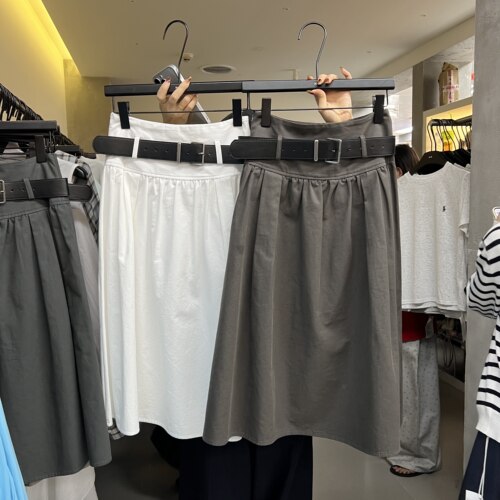 H-XL202秋季新款甜酷设计感高腰显瘦百搭中裙半身裙55178带腰带