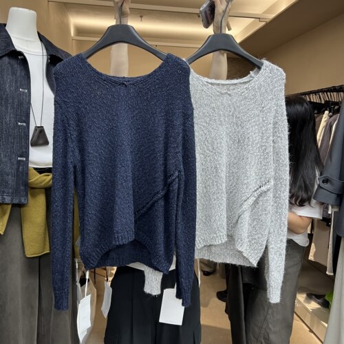 十三行ABOWLAB2025冬季新款休闲宽松百搭V领颗粒感毛衣女套头3082
