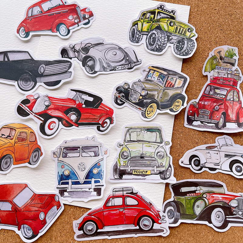 KML水彩汽车手帐贴纸独立粘贴