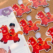 新年大头贴小马加油贴纸创意喜庆马年造型贴画班级相册环创装 饰