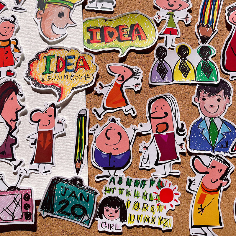 可爱办公室涂鸦卡通人物贴纸公司职场笔记手帐素材日记本相册装饰