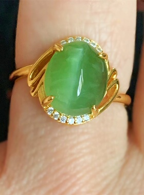 碧玉女和田玉925银镶嵌戒指饰品