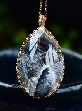 手工编织项链坠银钛晶男女天然