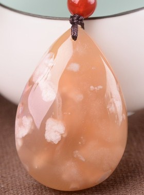 粉晶吊坠水滴樱花玛瑙男女毛衣链