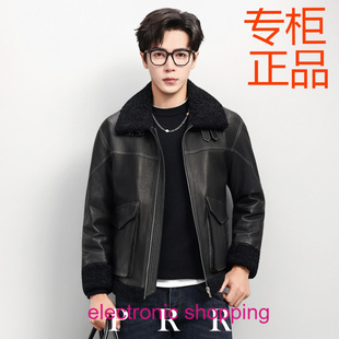 海宁真皮皮衣男头层山羊皮鹅绒羽绒服羊羔毛领皮夹克冬季加厚外套