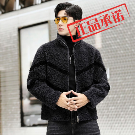 海宁皮毛一体男士羊剪绒外套短款立领夹克厚冬季羊羔毛皮草大衣潮