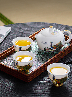 素烧冰种玉瓷便携户外旅行茶具西施壶一壶三杯茶具套装商务伴手礼
