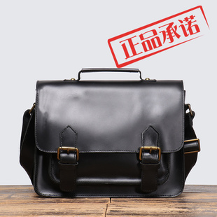 疯马皮复古邮差包手提真皮文件包头层牛皮男士 工厂新款 单肩斜挎包