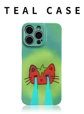 绿色哭泣番茄猫手机壳适用OPPORENO10华为P60PRO/P60荣耀X30i/X8MAGIC4畅享50proRENO6苹果16PROMAXVIVOX80