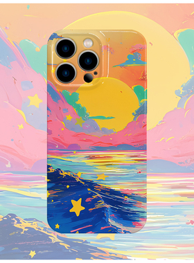 原创图案星星之浪亮面手机壳适用苹果16promaxiphoneOPPORENO10PROFINDX5PRO荣耀MAGIC4PROVIVOX200IQOONEO6