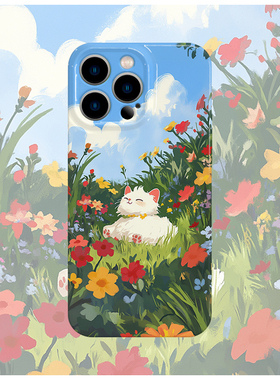 原创图案田园小猫可爱手机壳适用苹果16promaxiphoneOPPORENO10PROFINDX5PRO荣耀MAGIC4PROVIVOX200IQOONEO6