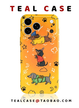 橙色底腊肠狗～原创图案手机壳适用苹果17promaxiphoneOPPORENO10PROFINDX5PRO荣耀MAGIC4VIVOX200IQOONEO6