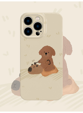 佛系小狗米色菲林手机壳亮面适用苹果16promaxiphoneOPPORENO10PROFINDX5PRO荣耀MAGIC4PROVIVOX200IQOONEO6