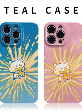 情侣款发光猫咪蓝色粉色~菲林手机软壳适用苹果16promaxOPPORENO10PROFINDX5PRO荣耀MAGIC4VIVOX200IQOONEO6