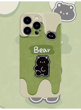 绿色底黑色小熊菲林手机壳适用苹果16promaxiphoneOPPORENO10PROFINDX5PRO荣耀MAGIC4PROVIVOX200IQOONEO6