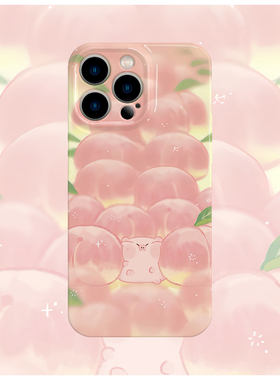 甜甜桃桃猪~菲林手机壳亮面适用苹果16promaxiphoneOPPORENO10PROFINDX5PRO荣耀MAGIC4PROVIVOX200IQOONEO6
