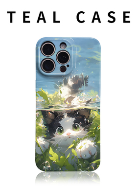 可爱小猫蓝绿色菲林手机壳亮面适用苹果13promaxiphone15PROMAX15plus15PRO华为NOVA4NOVA10PRO小米13VIVOX90