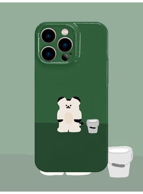 韩系绿色小熊高级菲林手机壳亮面适用苹果16promaxiphoneOPPORENO10PROFINDX5PROMAGIC4PROVIVOX200IQOONEO6