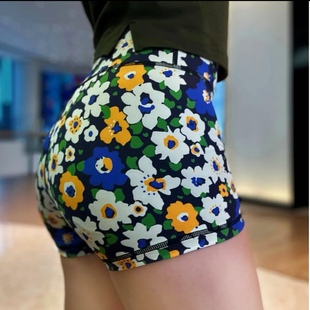 薄款crossfit短裤碎花三分裤女高腰提臀训练速干运动跑步健身裤夏