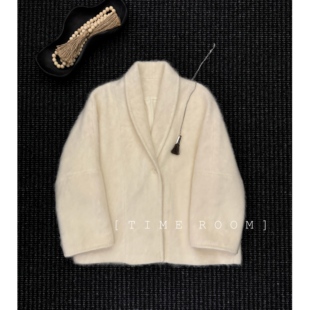 TIME ROOM 【慵懒随性】2025冬季新款羊绒羊毛浴袍白色大衣