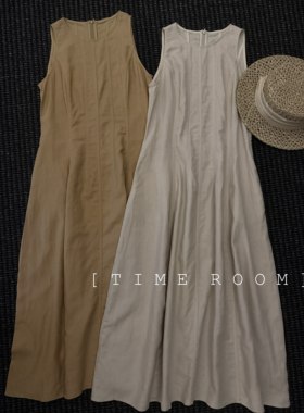 TIMEROOM【亚麻柔影】高端麻料夏季新款收腰显瘦无袖白色连衣裙