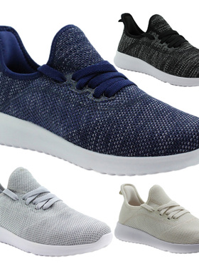 36码运动休闲鞋女士针织网面透气轻质套脚鞋带装饰一脚蹬 可情侣