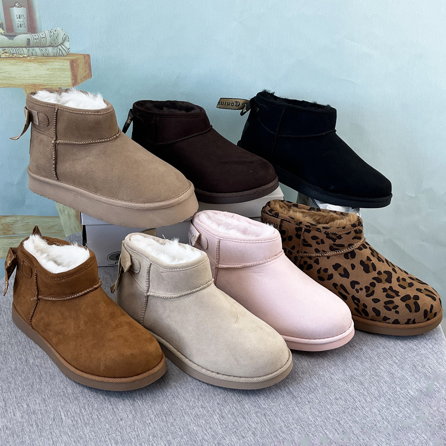 外贸大码女雪地靴时尚加绒中筒棉靴短靴35-43码 出口尾货甜美毛领,女鞋,时尚雪地靴,淘宝优惠券,粉丝福利购,淘宝优惠卷