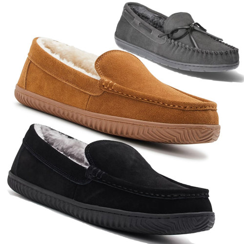 男士真皮加绒一脚蹬保暖防滑棉鞋