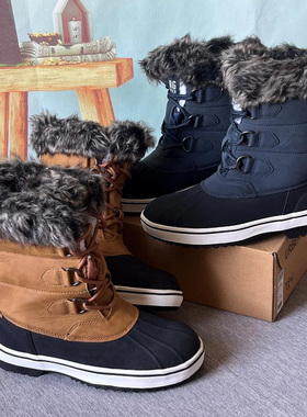 外贸户外靴雪地靴亲子款30码40码前系带加绒保暖防水防滑棉靴出口