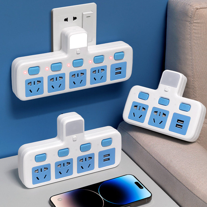 圆孔独立开关插座转换器分控多用插头万能转换插板大功率带usb