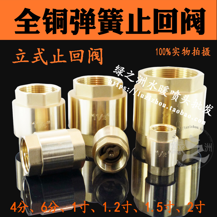 立式止回阀带弹簧单向阀黄铜4分