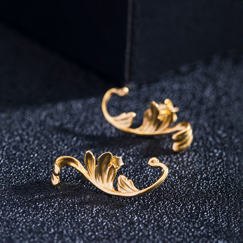 莨苕叶耳钉ins银饰创意女