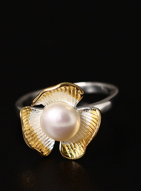 复古风纯银天然珍珠花朵手饰品