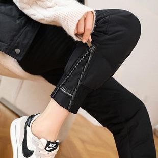 褲 羽絨棉褲 女外穿2024新款 高腰顯瘦寬松束腳運(yùn)動(dòng)加絨加厚學(xué)生工裝
