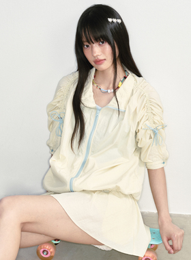 NS76夏季抽绳撞色户外防晒UPF50+长袖薄款外套蕾丝边裙裤女两件套