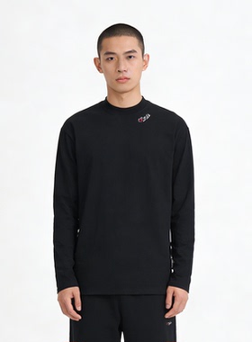 NS76 美式半高领长袖T恤男宽松休闲情侣款刺绣内搭打底衫外穿上衣